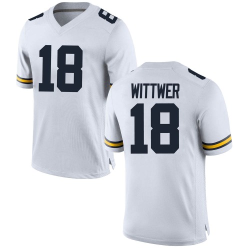 Max Wittwer Michigan Wolverines Men's NCAA #18 White Game Brand Jordan College Stitched Football Jersey UNC6254JQ
